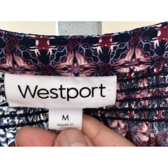 Westport Women Button-Down Shirt Medium Boho Patchwork shirt 3/4 Tie Sleeves - Picture 7 of 9